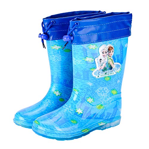 YOSICIL Niña Botas de Agua Frozen con Forro cálido Estampado Elsa y Detalles Blancos Botas Lluvia con Suela Antideslizante y Cierre con Cordón Zapatos de Princesa Elsa Botas de Invierno