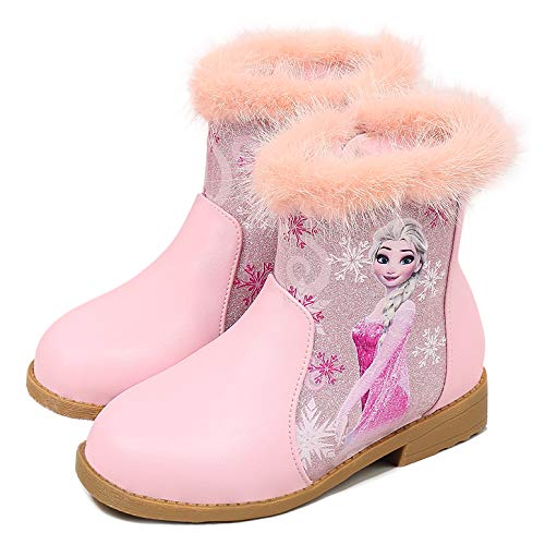 YOSICIL Niña Botas de Nieve con Forro Cálido Zapatos de Princesa Elsa Zapatos Invierno Calientes Planas Boots Antideslizante Disfraces de Carnaval Regalo de Cumpleaños EU 25-36