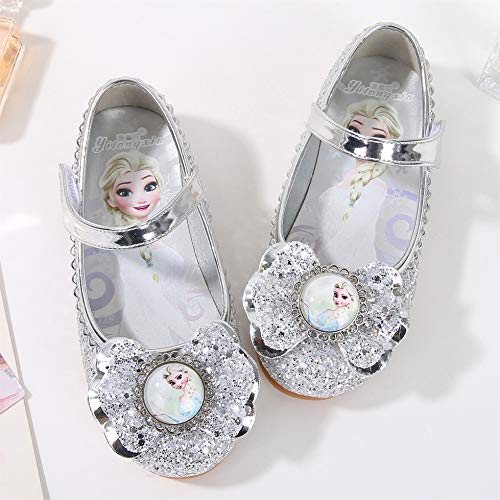 YOSICIL Zapatos de la Princesa Elsa niñas con Lentejuela Zapato de Disfraz Elsa Frozen de Princesa Disfraz Sandalias con Velcro Tacón Zapatos de Fiesta Halloween Cumpleaños Azul EU22-35