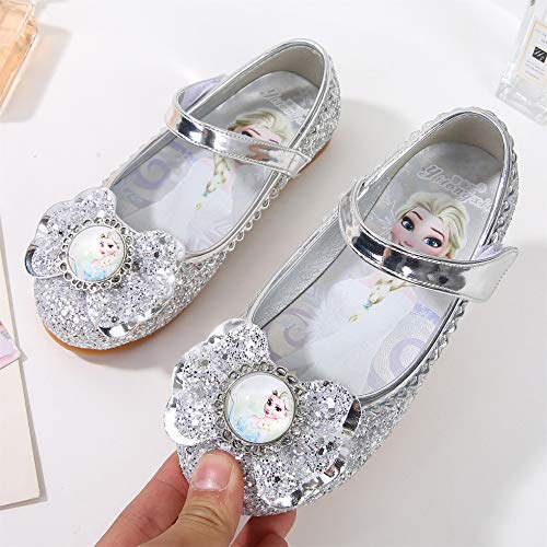 YOSICIL Zapatos de la Princesa Elsa niñas con Lentejuela Zapato de Disfraz Elsa Frozen de Princesa Disfraz Sandalias con Velcro Tacón Zapatos de Fiesta Halloween Cumpleaños Azul EU22-35