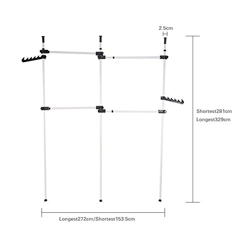 Yosoo Carril de Ropa de Acero Resistente,Bastidor de Ropa Soporta hasta 240kg, Altura Ajustable 160-320cm, Gratis Tenedor de Ropa de 105 cm Incluido