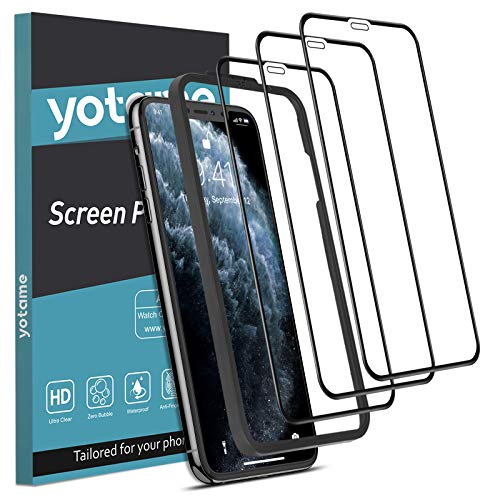 yotame [3 Piezas Cobertura Completa Protector Pantalla para iPhone 11 Pro MAX/XS MAX, Cristal Templado iPhone XS MAX [Marco instalación fácil] [Anti-Burbujas] Vidrio Templado iPhone 11 Pro MAX