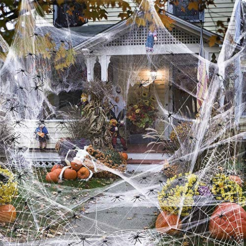 yotame Telarañas de Halloween para decoración de Halloween, telaraña elástica con Chimenea Tela decoración y 30 arañas falsas para Halloween decoración fiesta carnaval