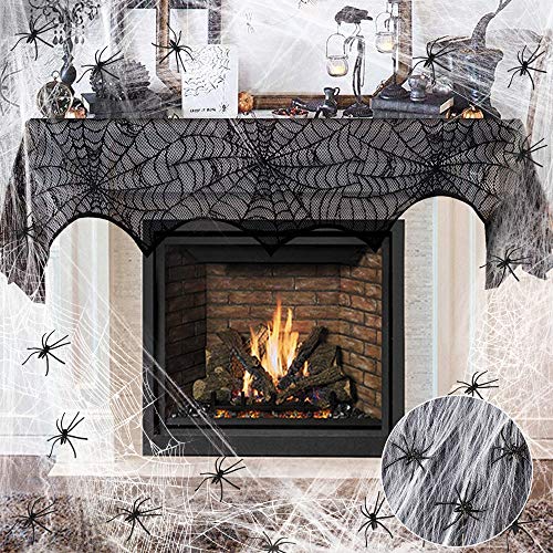 yotame Telarañas de Halloween para decoración de Halloween, telaraña elástica con Chimenea Tela decoración y 30 arañas falsas para Halloween decoración fiesta carnaval