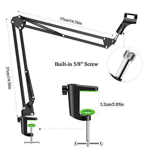 YOTTO Soporte de Micrófono suspensión Brazo de ajustable Soporte de micrófono, filtro pop anti pop profesional para parabrisas, Cubierta de micrófono de espuma para Blue Yeti, Atadura de cables