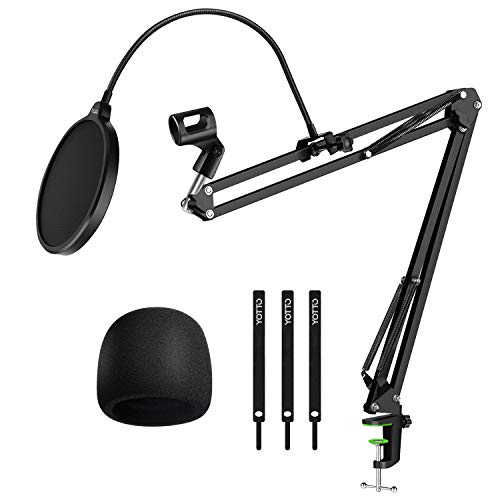 YOTTO Soporte de Micrófono suspensión Brazo de ajustable Soporte de micrófono, filtro pop anti pop profesional para parabrisas, Cubierta de micrófono de espuma para Blue Yeti, Atadura de cables