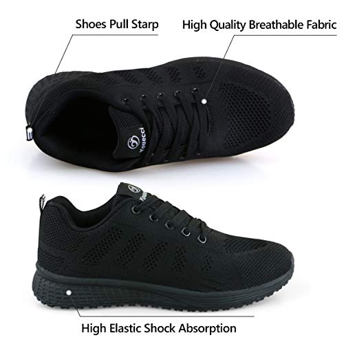 Youecci Zapatillas de Deportivos de Running para Mujer Deportivo de Exterior Interior Gimnasia Ligero Sneakers Fitness Atlético Caminar Zapatos Transpirable Negro 40 EU