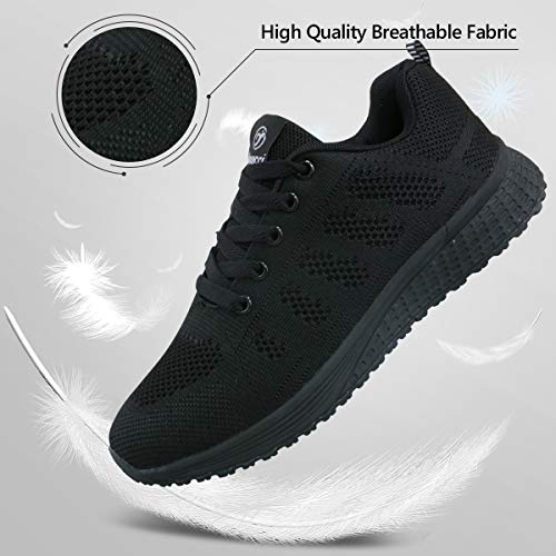 Youecci Zapatillas de Deportivos de Running para Mujer Deportivo de Exterior Interior Gimnasia Ligero Sneakers Fitness Atlético Caminar Zapatos Transpirable Negro 40 EU