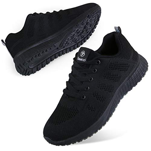 Youecci Zapatillas de Deportivos de Running para Mujer Deportivo de Exterior Interior Gimnasia Ligero Sneakers Fitness Atlético Caminar Zapatos Transpirable Negro 40 EU