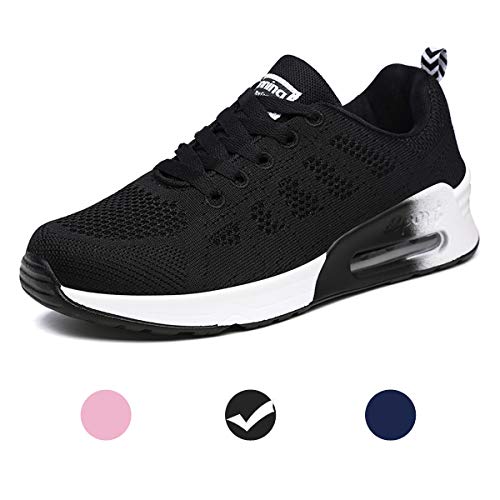 Youecci Zapatillas de Deportivos de Running para Mujer Deportivo de Exterior Interior Gimnasia Ligero Sneakers Fitness Atlético Caminar Zapatos Transpirable Negro 38 EU