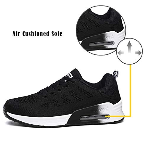 Youecci Zapatillas de Deportivos de Running para Mujer Deportivo de Exterior Interior Gimnasia Ligero Sneakers Fitness Atlético Caminar Zapatos Transpirable Negro 38 EU