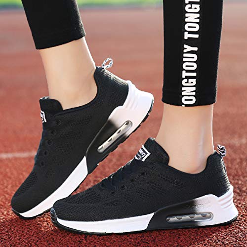 Youecci Zapatillas de Deportivos de Running para Mujer Deportivo de Exterior Interior Gimnasia Ligero Sneakers Fitness Atlético Caminar Zapatos Transpirable Negro 38 EU