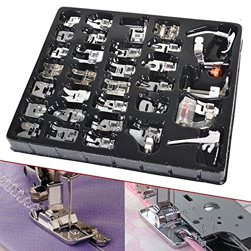 Youngine 32pcs profesional máquina de coser presser pies conjunto bajo Shank snap-on pie kit para hermano, cantante, janome, vikingo