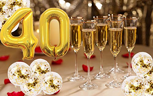 Youngneer - Balón de 40 años para mujer y hombre, 40 años, color dorado con número gigante, 40 números, 101 cm y 8 unidades de globos dorados para fiesta de cumpleaños
