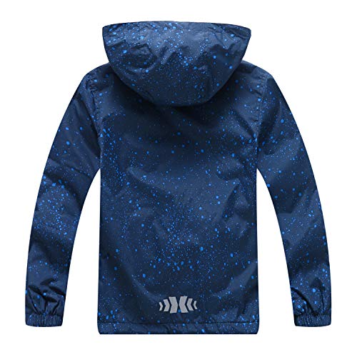 YoungSoul Chaqueta Impermeable para Niños - Cortavientos con Forro Polar y Capucha- Abrigo Deportivo Primavera Otoño, Azul Oscuro, 11-12 años/150