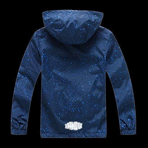 YoungSoul Chaqueta Impermeable para Niños - Cortavientos con Forro Polar y Capucha- Abrigo Deportivo Primavera Otoño, Azul Oscuro, 11-12 años/150