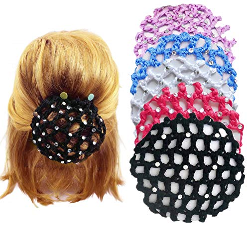 YouU 5 Piezas Las Mujeres De Algodón Moño Cover Girls Ganchillo Brazoladas Señora Red Para El Cabello Para El Ballet De Danza,Con Diamantes de Imitación YouU 5 Piezas Las Mujeres De Algodón Moño Cover Girls Ganchillo Brazoladas Señora Red Para El Cabello Para El Ballet De Danza,Con Diamantes de Imitación