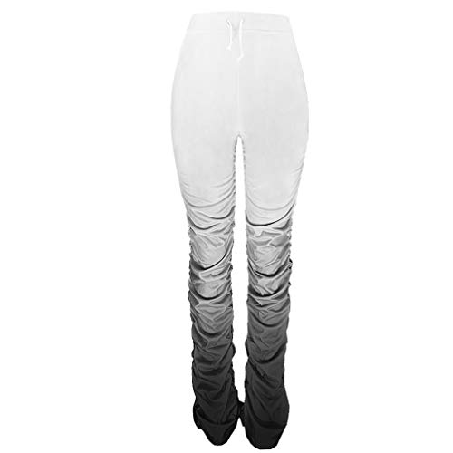 YOYOHO Mujer Leggings con cordón en la Cintura, Fruncidos y Apilados, pantalón con Fondo de Campana Degradado - 2XL # Dark
