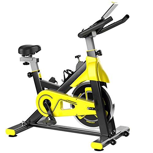 YPSM Interior Bicicletas Fitness,Ajustable Tranquilo Bicicleta De Ejercicio Accionamiento por Correa Interior Cycling con Monitor LCD Soporte para Tableta-Amarillo 113x43x116-125cm(44x17x46-49inch)