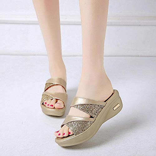 ypyrhh Sandalia de baño Interior al Aire Libre,Sandalias de Boca de Pescado de Moda, Zapatillas cómodas de bizcocho-Oro_35,Women's Poolside Open Toe Sandals