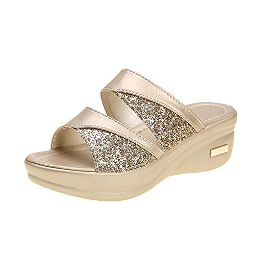 ypyrhh Sandalia de baño Interior al Aire Libre,Sandalias de Boca de Pescado de Moda, Zapatillas cómodas de bizcocho-Oro_35,Women's Poolside Open Toe Sandals