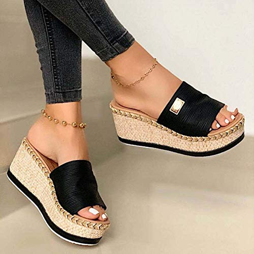 ypyrhh Sandalias de Ducha Antideslizantes para casa,Zapatos de Mujer con Plataforma de bizcocho,Transpirables y cómodos en uno Drag-Black_42,Chanclas de Gran Apariencia