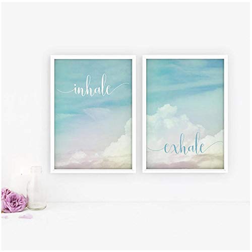 YQQICC Inhale Exhale Póster motivacional Yoga Meditación Impresiones Boho Decoración del hogar Zen Art Breathe Lienzo Pintura Pilates Cuadros de la pared - 45x60cmx2 Sin marco