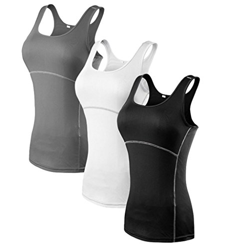 YR.Lover Pack de 3 camisetas Dry Fit, compresión, para yoga, para correr, Blusa, Mujer, color 3er Pack;Schwarz.Grau.Weiß, tamaño S
