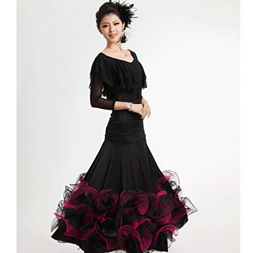 YROYKRRE Traje De Baile Flamenco Vals Parte Superior De La Manga Corta, Ropa De Baile Modernos Vestuario De Ensayo De Baile Latino (Color : Black, Size : XXL)