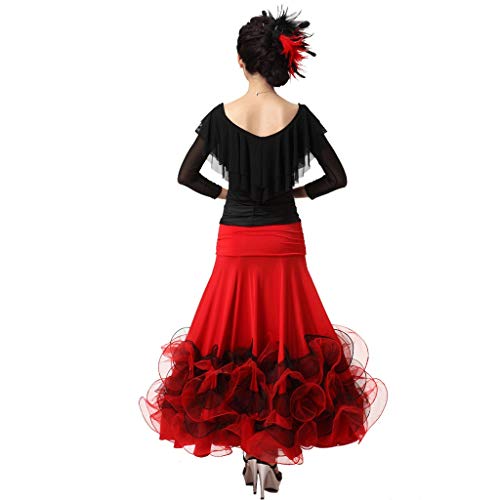 YROYKRRE Traje De Baile Flamenco Vals Parte Superior De La Manga Corta, Ropa De Baile Modernos Vestuario De Ensayo De Baile Latino (Color : Black, Size : XXL)