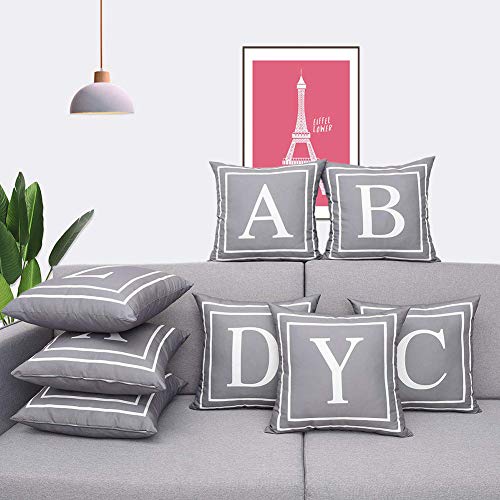 ySHtanj Funda de cojín con estampado de letras inglesas, para decoración del hogar, coche, oficina, impresión de letras inglesas, fácil de limpiar, decoración del hogar E ySHtanj Funda de cojín con estampado de letras inglesas, para decoración del hogar, coche, oficina, impresión de letras inglesas, fácil de limpiar, decoración del hogar E