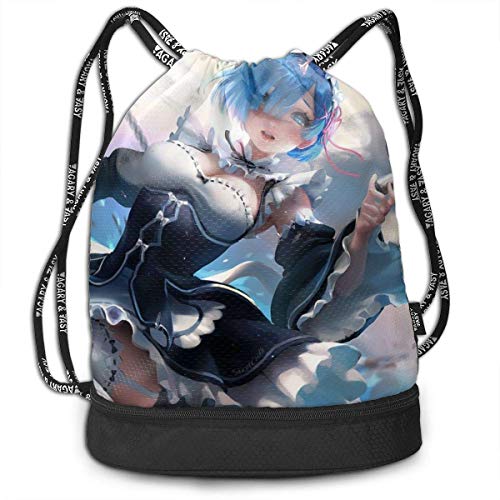 YTGHF Bolsa con cordón Anime Girl Rem Drawstring Bags Multifunction Bundle Backpack Large Capacity Lightweight Simple Portable Funny Handbag,For Women Kids School Gym Travel (Polyester)