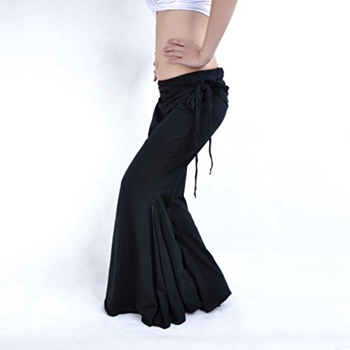 YuanDian Mujer Pantalones De Danza Del Vientre Pierna Ancha Acampanada Elegante Oriental Arabian Tribal Fusion Belly Dance Performance Wrap Cintura Cadera Pantalones Ropa Negro