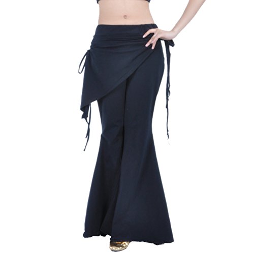 YuanDian Mujer Pantalones De Danza Del Vientre Pierna Ancha Acampanada Elegante Oriental Arabian Tribal Fusion Belly Dance Performance Wrap Cintura Cadera Pantalones Ropa Negro