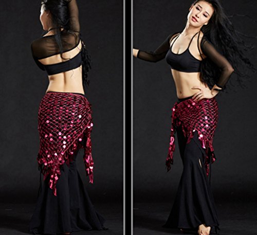 YuanDian Mujer Triángulo Danza Del Vientre Cinturon Cadera Pañuelo Bufanda Brillantes Lentejuelas Sirena Profesional Tribal Árabe Oriental Danza Cintura Cadena Faldas Ropa Rose