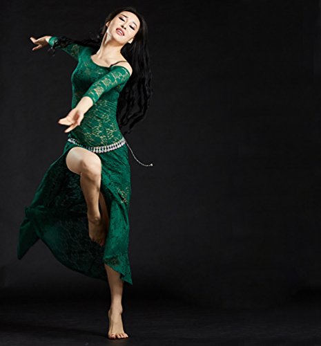 YuanDian Vientre de encaje vestidos de baile de Dividir mangas largas para Mujeres Dark Green One Size YuanDian Vientre de encaje vestidos de baile de Dividir mangas largas para Mujeres Dark Green One Size