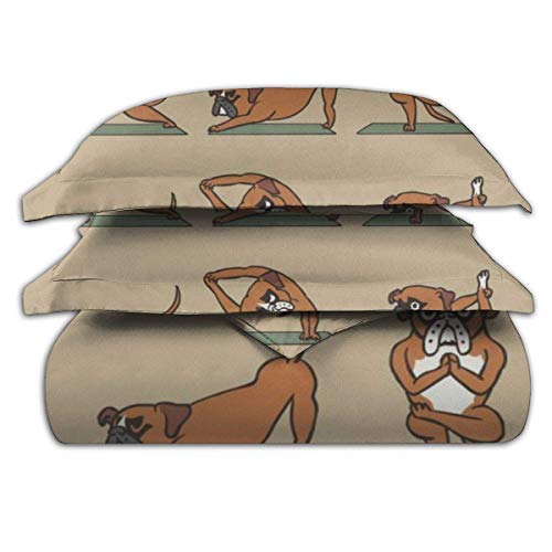 Yuanmeiju Juego de Cama Boxer Yoga Dog Puppy 3 Piece Bedding Set Duvet Cover 86"x70" Quilt Covers Twin Throw Pillow Cases Cushion Sheets 20"x30"