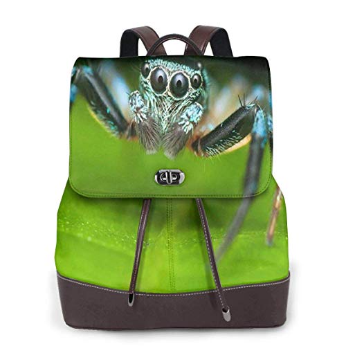 Yuanmeiju Womens Rucksack Backpack Macro Shot of A Jumping Spider Shoulder Schoolbag Leather Laptop Bag Girls