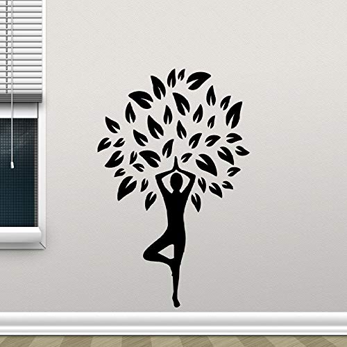 YuanMinglu Chica Yoga Pose de árbol Etiqueta de la Pared habitación de la Muchacha Fitness Vida Vida Vinilo Apliques Mural Negro 42x61cm