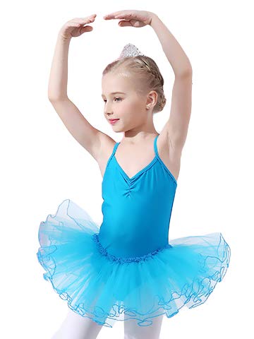 Yuanu Niña Tutu Traje de Ballet Infantil Ropa de Baile Princesa Vestido Leotard Sling Tops + Malla Falda para Ballet/Baile/Gimnasia Azul 120