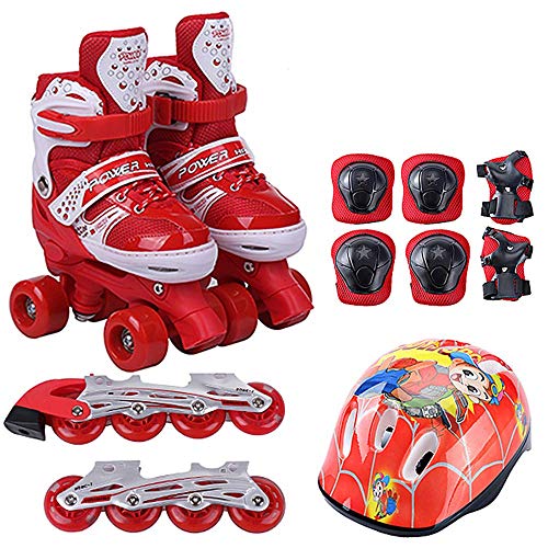 YUANYI Niños Entrenando Patines De Doble Fila 2 En 1 Patines Ajustables 4 Patines Circulares para Principiantes Niños Pequeños Niñas Patín De Hielo Conjunto,Red-M(35-38)