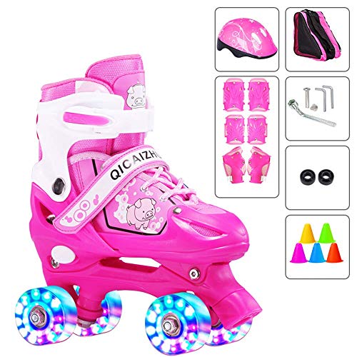 YUANYI Patines Ajustables Niña Principiantes Niños Niñas Flash Ruedas Dobles Zapatos De Patinaje Juego 2-18 Años De Edad,Pink2-S