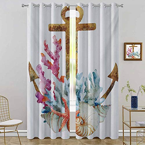 YUAZHOQI Anchor Room oscurecimiento cortinas de ventana estilo acuarela estrella de mar y coral colorido arreglo náutico verano cortinas personalizadas 52 "x 241 cm, multicolor