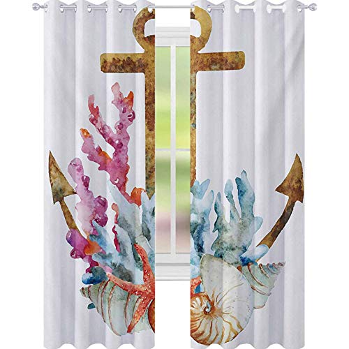 YUAZHOQI Anchor Room oscurecimiento cortinas de ventana estilo acuarela estrella de mar y coral colorido arreglo náutico verano cortinas personalizadas 52 "x 241 cm, multicolor
