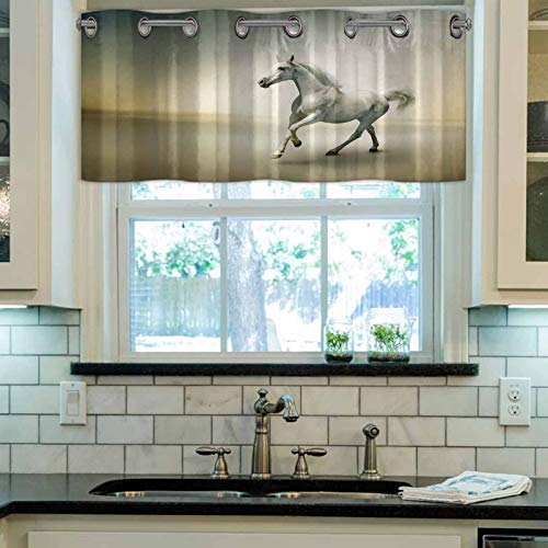 YUAZHOQI - Cenefa de cortina con ojales en la parte superior de caballo blanco en movimiento de 52 pulgadas x 45 cm para ventanas YUAZHOQI - Cenefa de cortina con ojales en la parte superior de caballo blanco en movimiento de 52 pulgadas x 45 cm para ventanas
