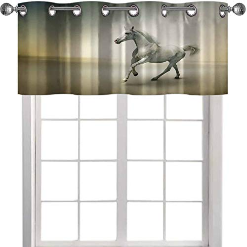 YUAZHOQI - Cenefa de cortina con ojales en la parte superior de caballo blanco en movimiento de 52 pulgadas x 45 cm para ventanas