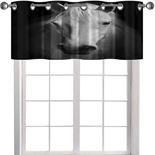 YUAZHOQI - Cenefa de cortina corta y recta, diseño de caballo blanco y negro, 91,4 x 45,7 cm, para sala de estar