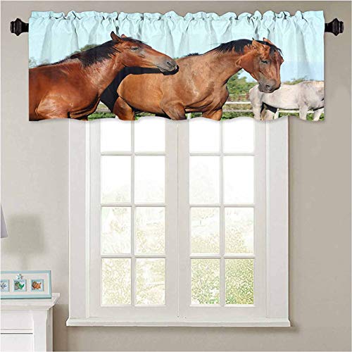 YUAZHOQI - Cenefas de cortina con dos caballos de color marrón para combatir juguetonamente 1 panel de 106,7 x 45,7 cm, impermeable para el baño