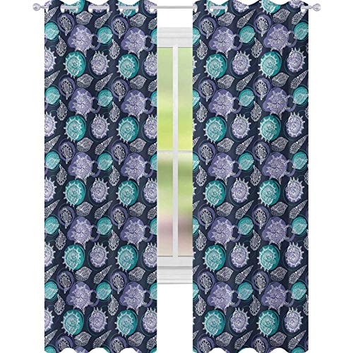 YUAZHOQI - Cortina de aislamiento térmico náutico con diseño de conchas marinas de verano, color azul YUAZHOQI - Cortina de aislamiento térmico náutico con diseño de conchas marinas de verano, color azul