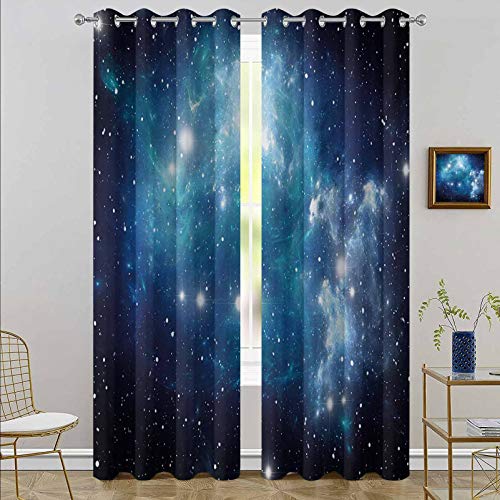 YUAZHOQI Cortina opaca aislante térmica vibrante Celestial Supernova paisaje dinámico energía Andromeda mística espacio exterior imagen 52 x 160 cm, color azul